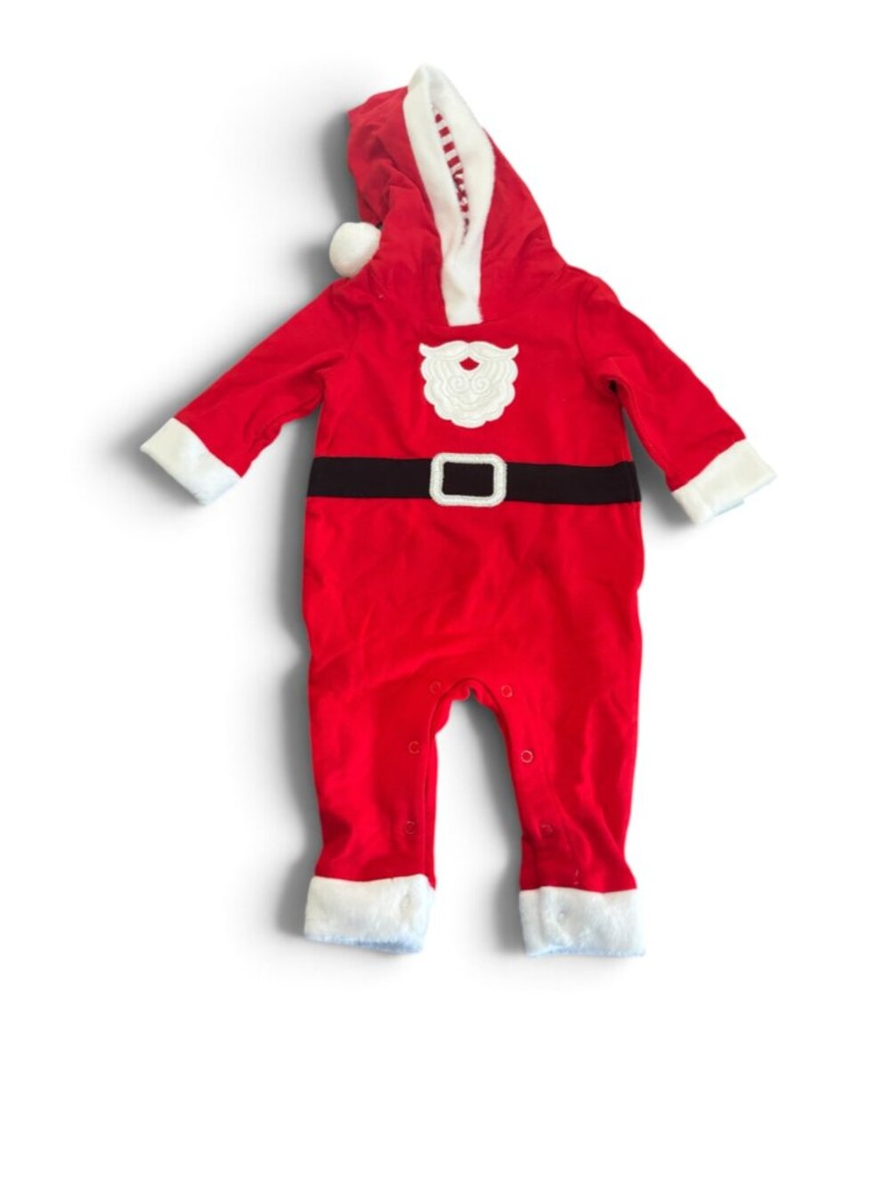 NWT Baby Santa Claus Christmas Hooded One Piece Romper Red White Holiday Outfit